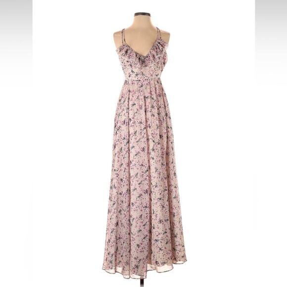 Guess pink floral print chiffon maxi dress, size 1 - Picture 1 of 8